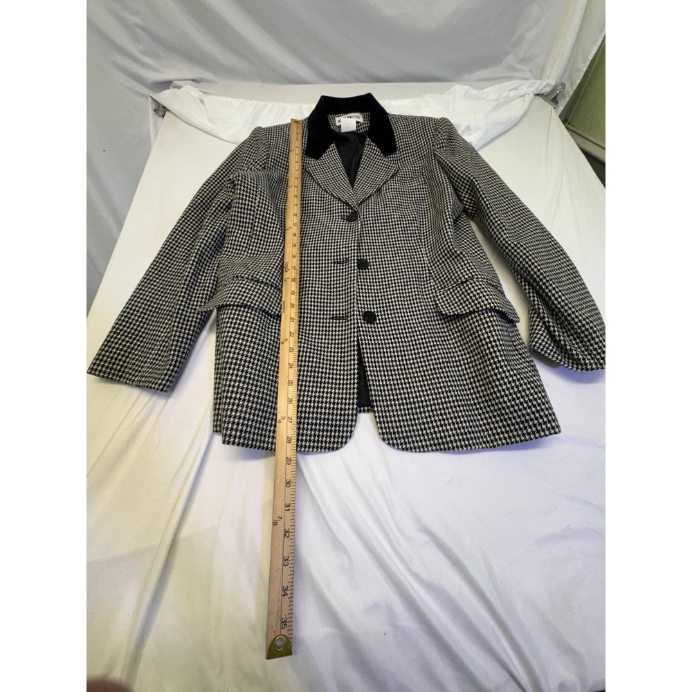 Vintage White Stag houndstooth blazer 12 velvet collar single button Wool 80s Us - Picture 4 of 6
